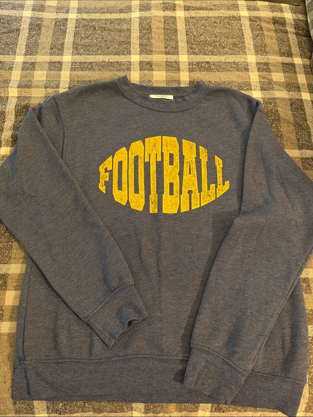 Project Social T Navy Crewneck Sweatshirt with Yellow FOOTBALL Graphic